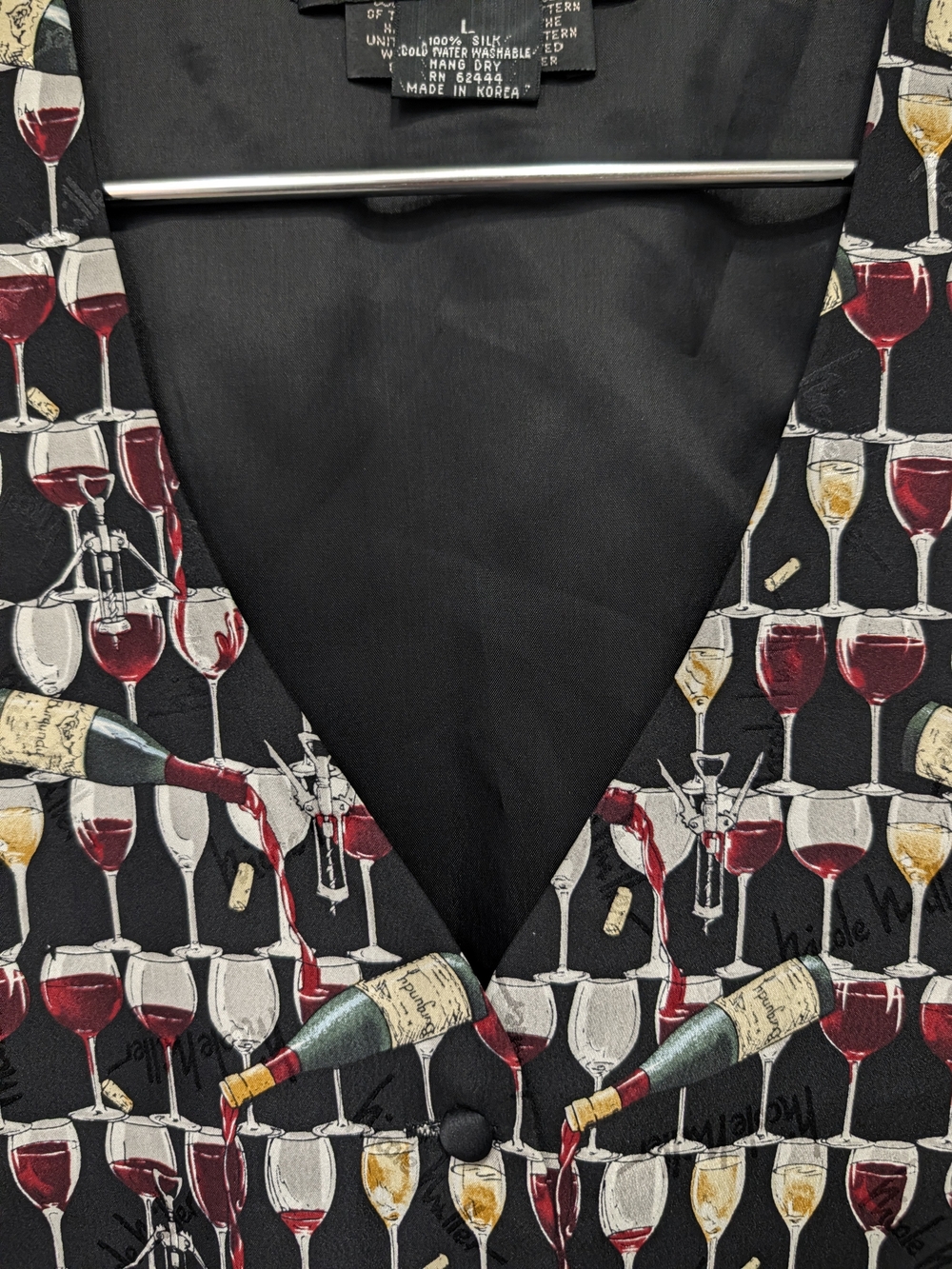 Nicole Miller Black Vest with Wine Glass Print Vintage Limited Print 1995 Large - Picture 4 of 9